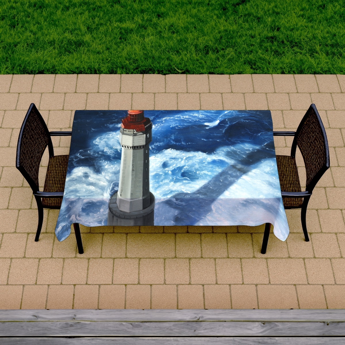 Picture of Begin Home Decor C1TCLRGEXPQYJP 58 x 102 in. Blue Building Marine Tablecloth - the Headlight of Jument Decor