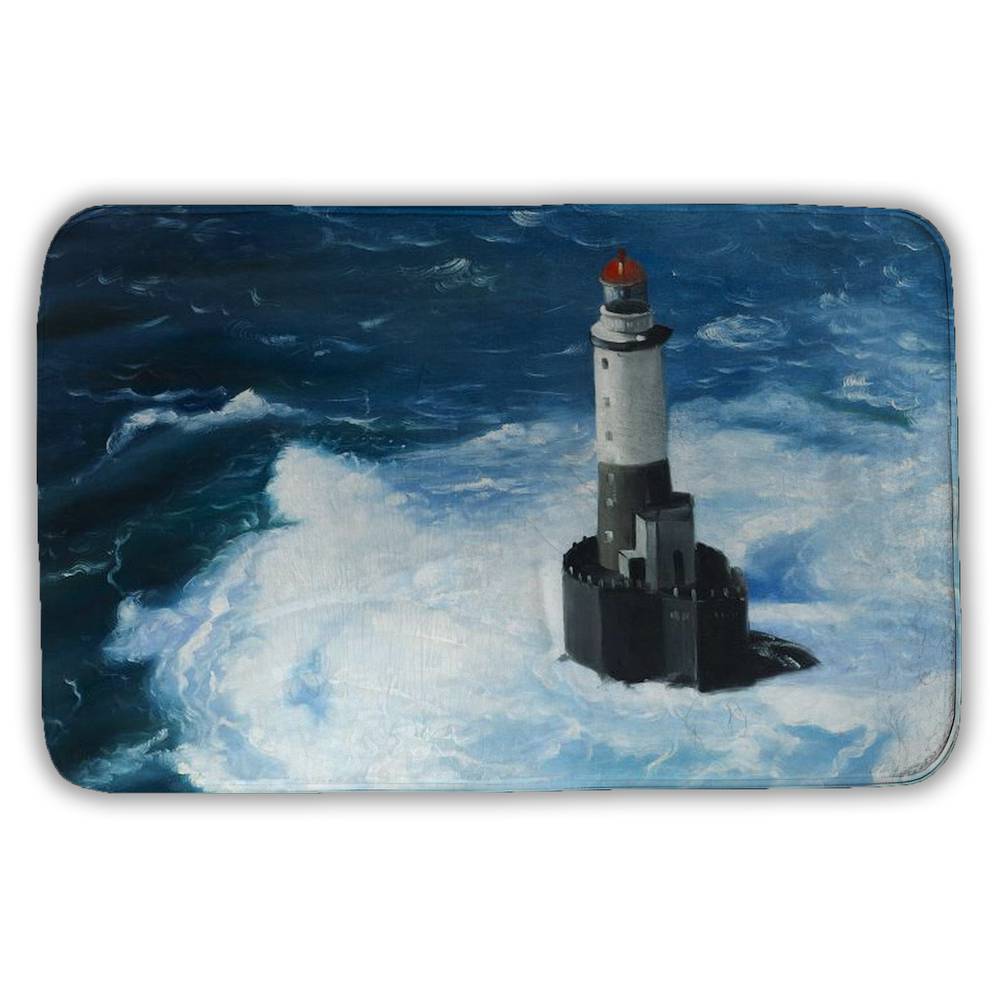 5930-2134-CO78 21 x 34 in. Unleashed Waves Lighthouse Bath Mat - White Bathroom Decor