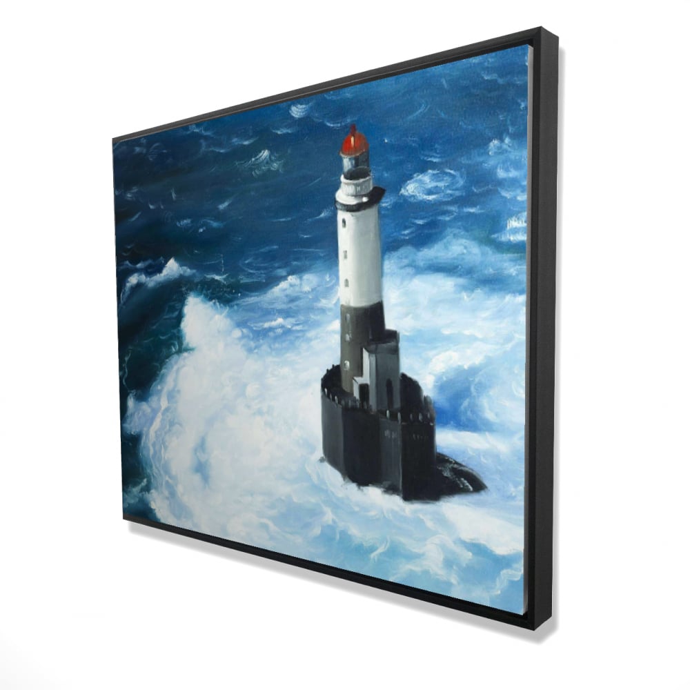 2081-4860-CO78 48 x 60 in. Unleashed Waves on a Lighthouse - Hyperrealist Canvas Art