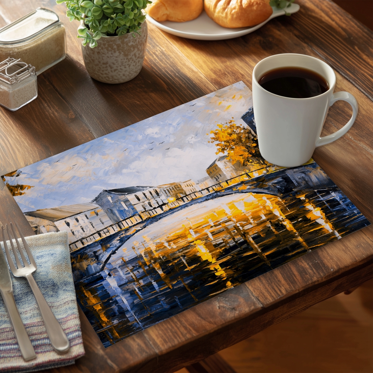 Picture of Begin Home Decor C6PP1418HBKZ21 14 x 18 in. Bridge By a Sunny Day - Polyester Placemat for Home Decor - Set of 6