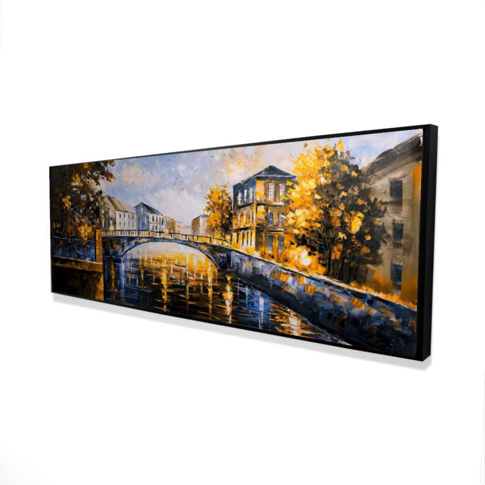 2081-1648-ST33 16 x 48 in. Bridge By a Sunny Day Canvas - Blue Frame Home Decor Art