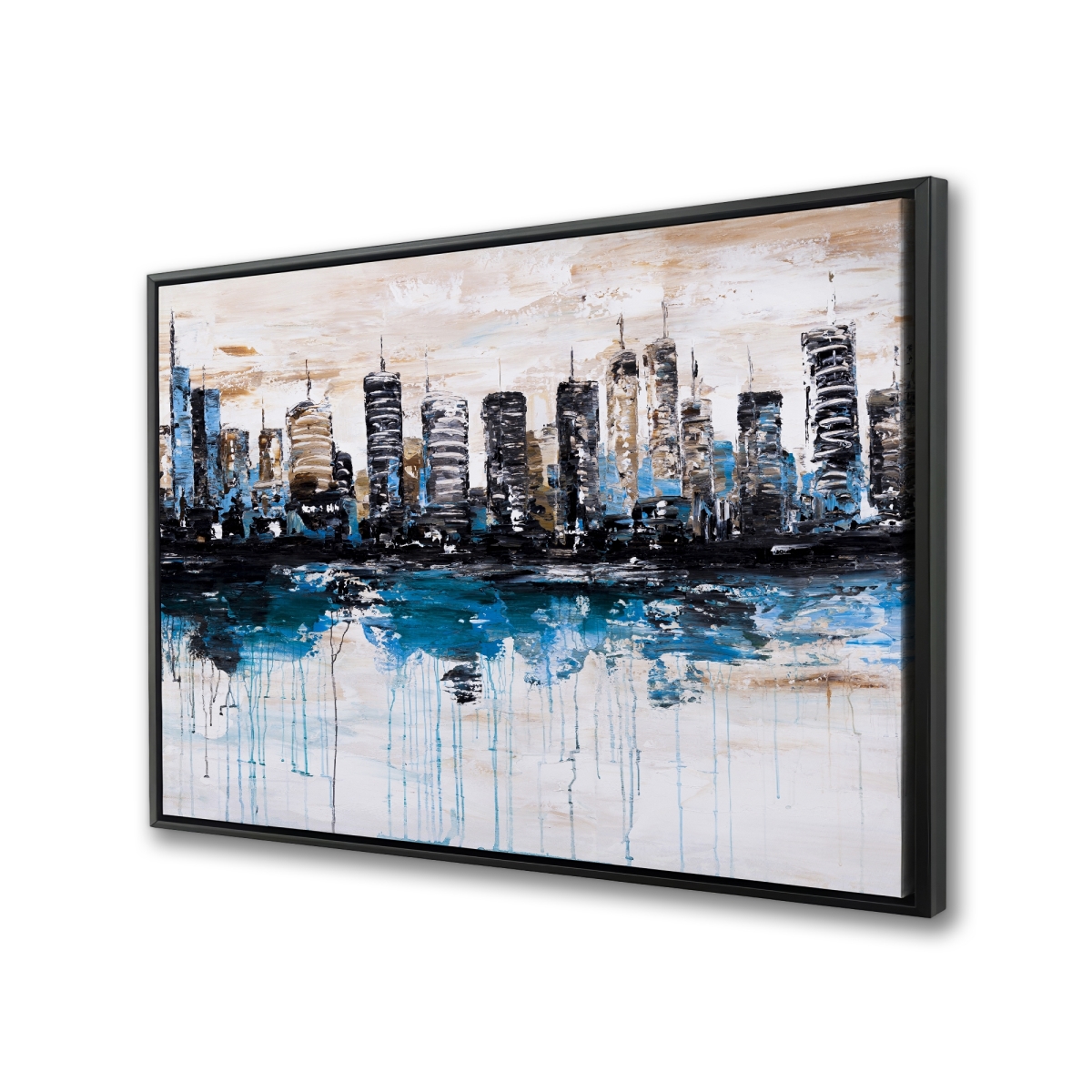 C1FC24363V2V6E 24 x 36 in. Abstract City with Reflection on Water - Framed Canvas Art