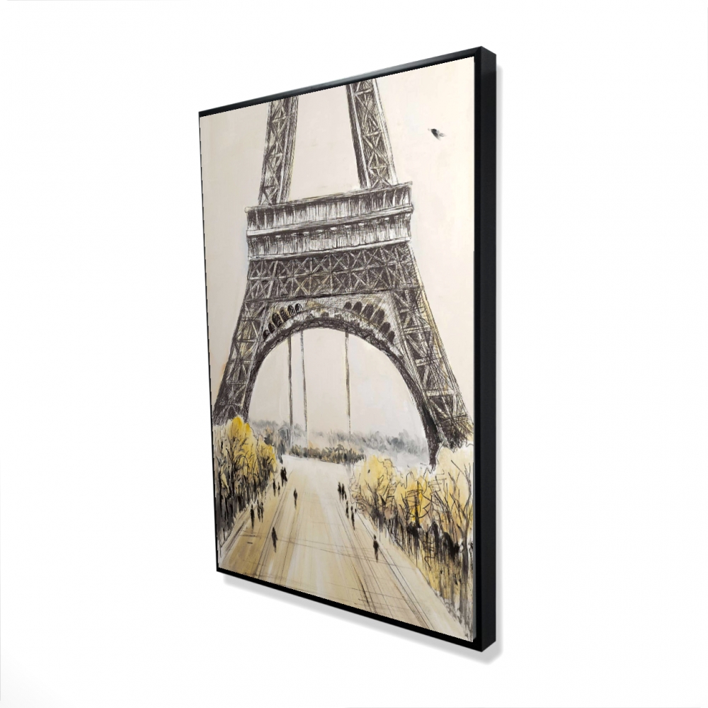 2081-3624-CI251 24 x 36 in. Eiffel Tower with Flying Birds - Gray Framed Canvas Art