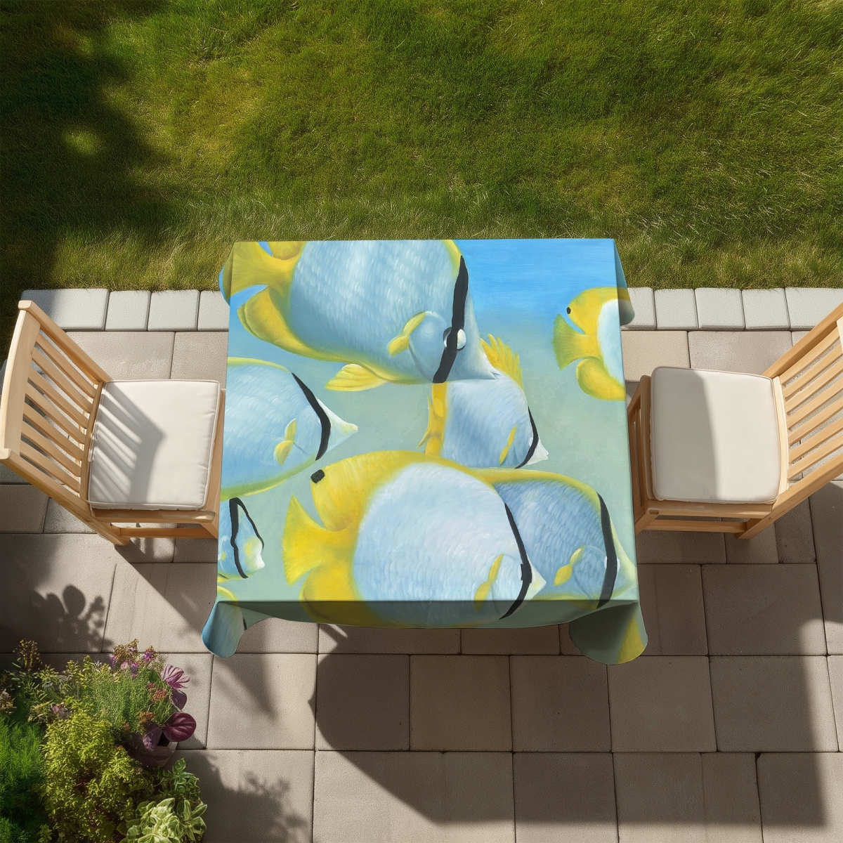 Picture of Begin Home Decor C1TC58588UCJI8 58 x 58 in. Butterfly Fishes Tablecloth - Hyperrealist Indoor Outdoor Decor