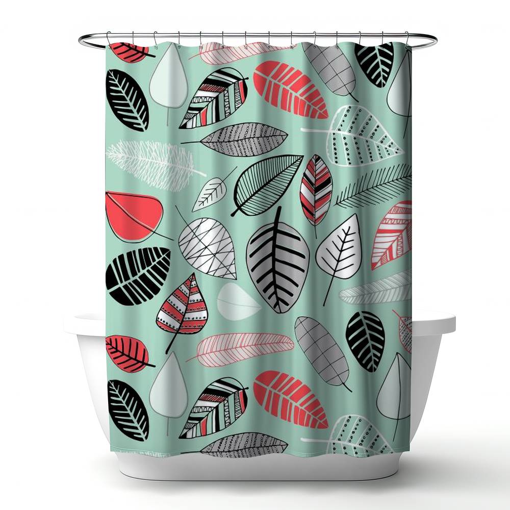 4240-7174-MI73 71 x 74 in. Turquoise Leaf Patterns Shower Curtain - Home Decor Bathroom