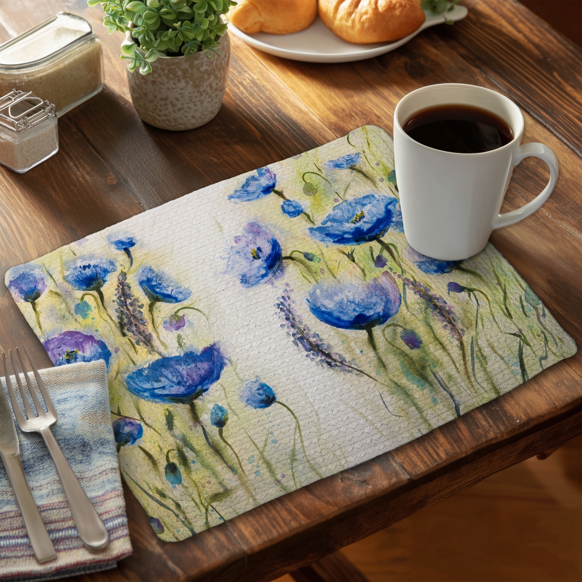 Picture of Begin Home Decor C4BP1418TJLQU9 14 x 18 in. Blue Garden Braided Polyester Placemat - Home Decor Accent - Set of 4
