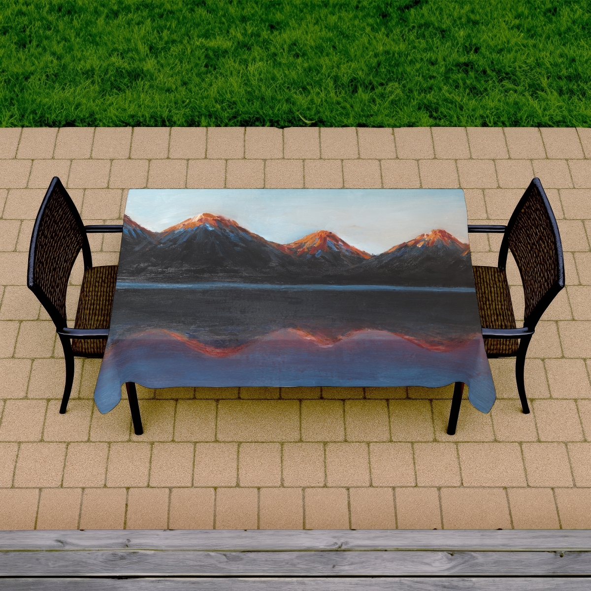 Picture of Begin Home Decor C1TCLRGEUFWA1B 58 x 102 in. Bedroom Landscapes Blue Tablecloth - Mountains & Calm Lake