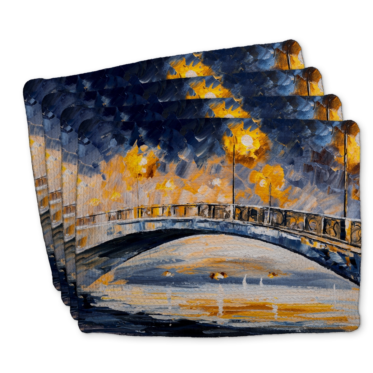 Picture of Begin Home Decor C4BP1418WCERGF 14 x 18 in. Bridge in the Moonlight - Braided Polyester Placemats - Home Decor - Set of 4