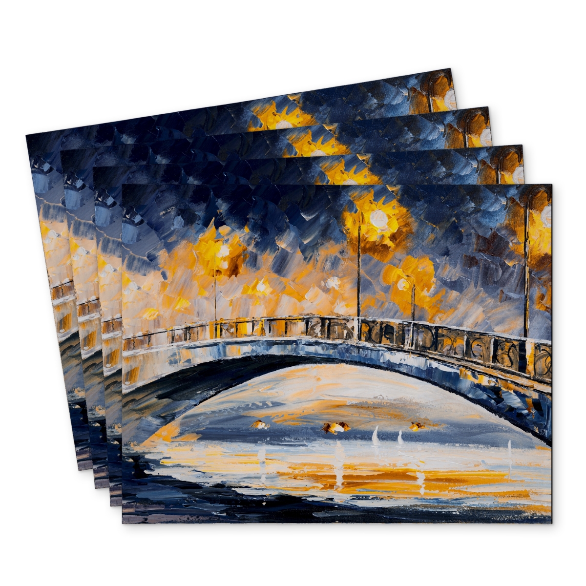 Picture of Begin Home Decor C4PP14182GSN53 14 x 18 in. Bridge in the Moonlight Polyester Placemat - Home Decor Style - Set of 4