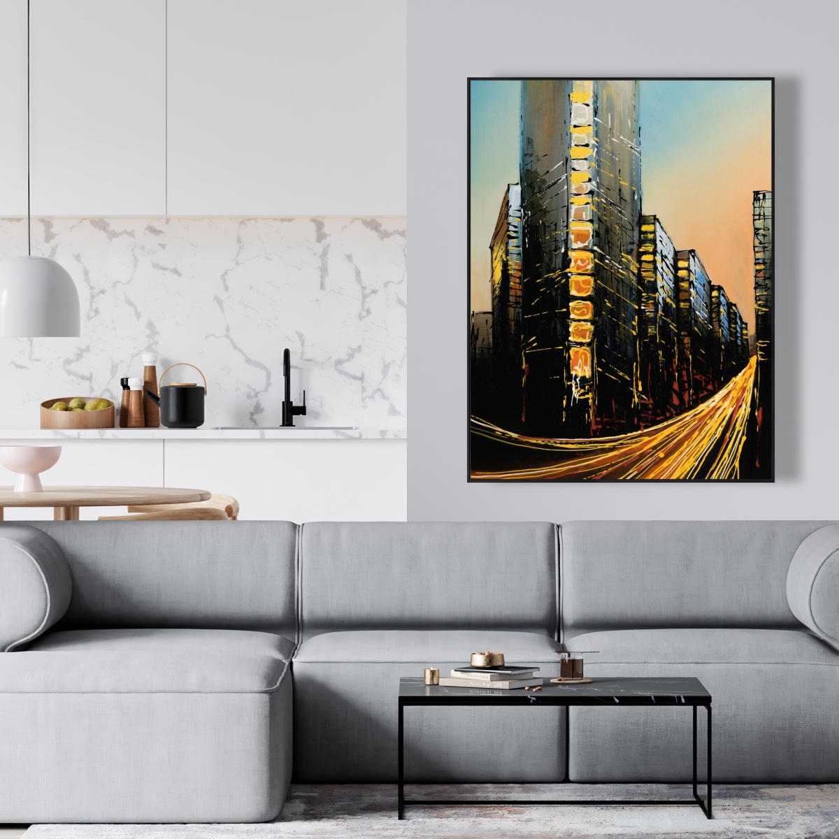 C1FC3648PP2R5V 36 x 48 in. Flatiron Building in Light - Black Places Framed Canvas Decor