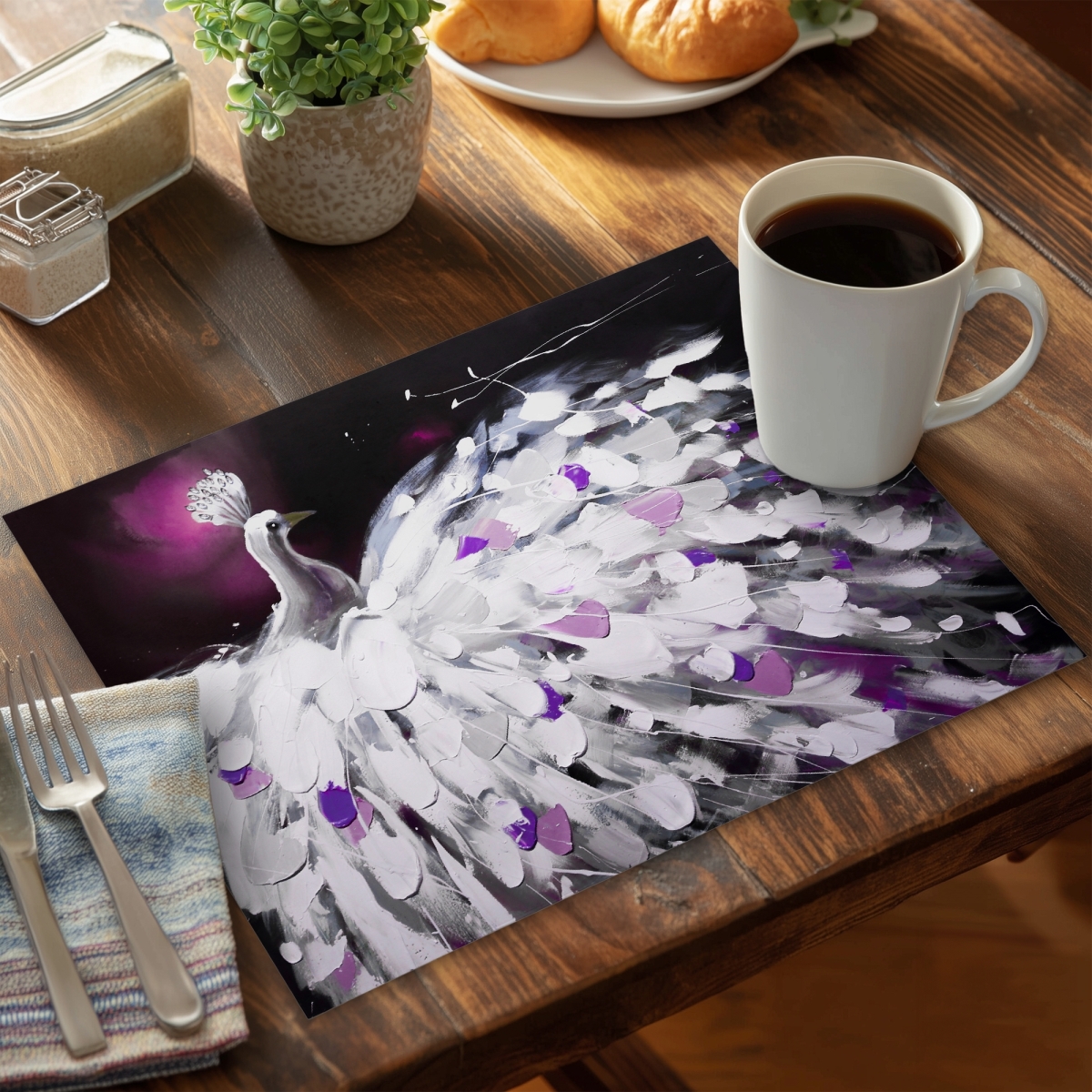 Picture of Begin Home Decor C4PP1418LAEX6T 14 x 18 in. Purple Peacock Polyester Placemat - Stylish Home Decor - Set of 4