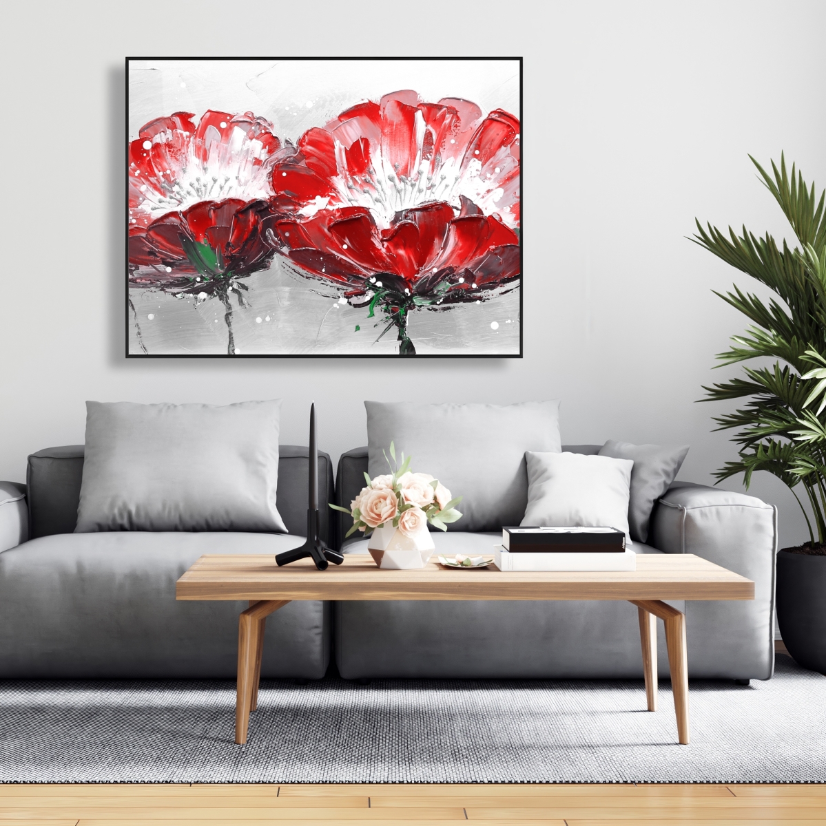 C1FC3648BYNBSP 36 x 48 in. Two Wild Flowers on Gray Background - Red Bedroom Canvas Art