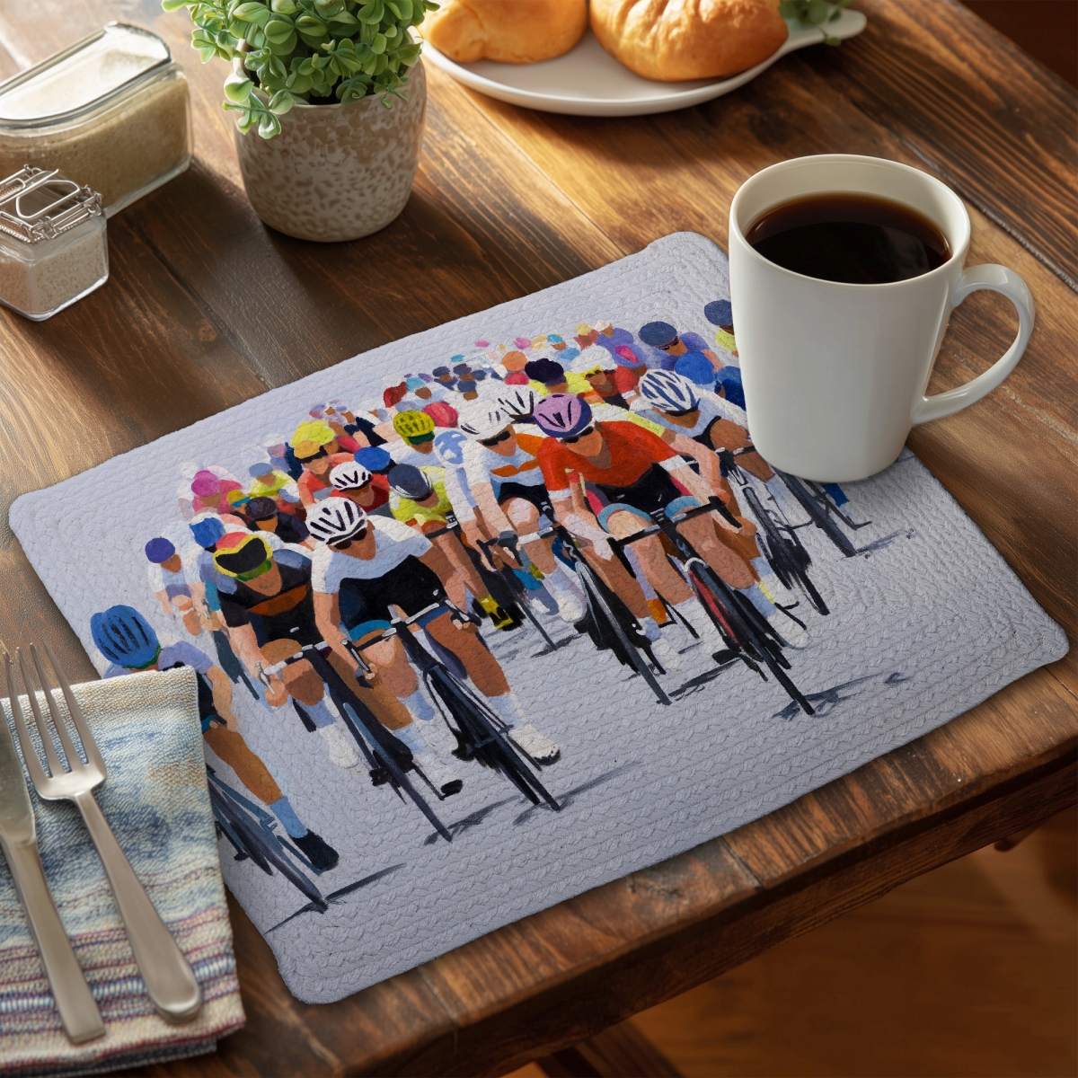 Picture of Begin Home Decor CBPM1418AKISQO 14 x 18 in. Cycling Competition Braided Placemat - Sports Home Decor