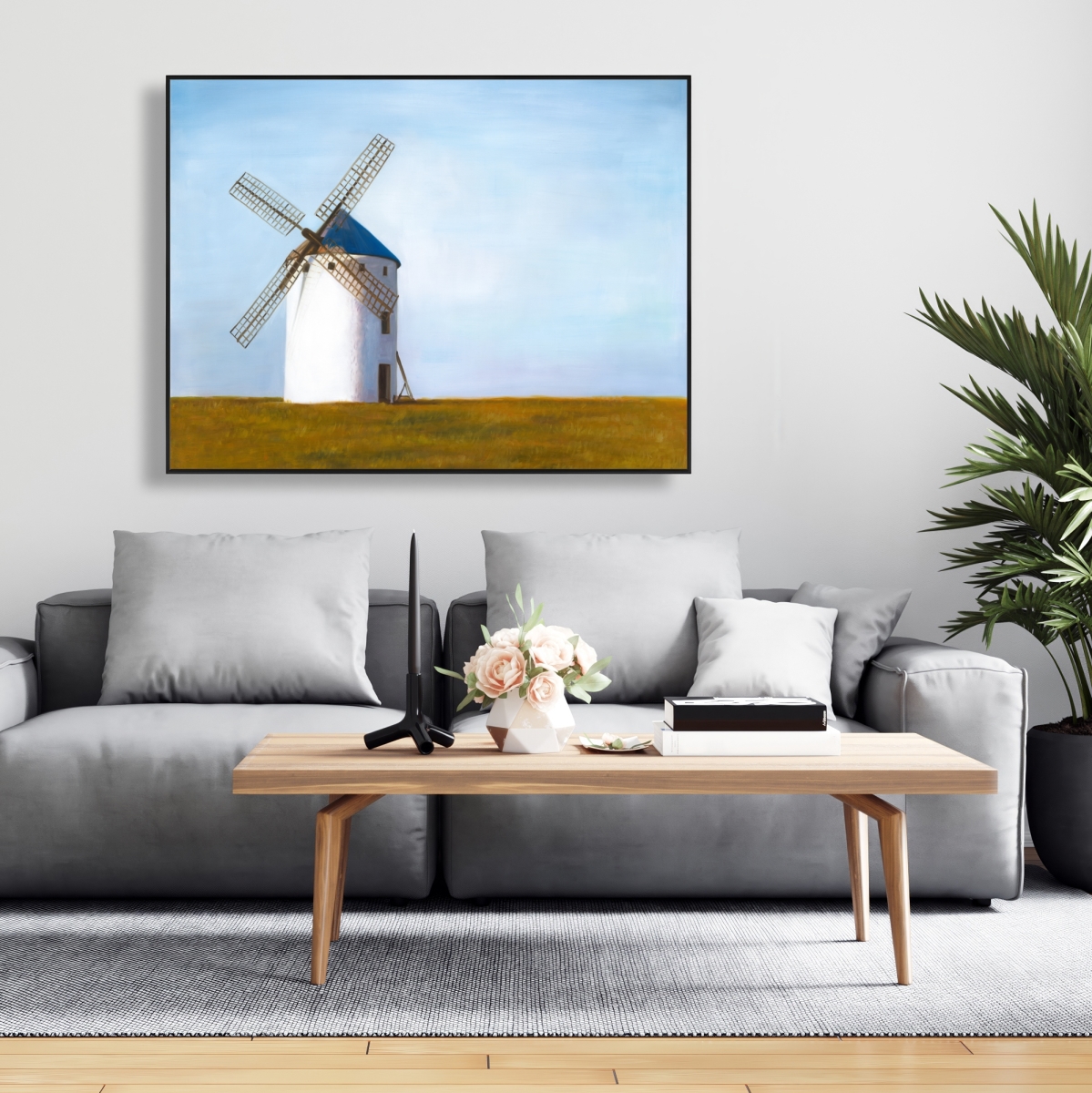 C1FC36484HMS0K 36 x 48 in. Big Windmill - Blue Framed Canvas for Home Decor - Art