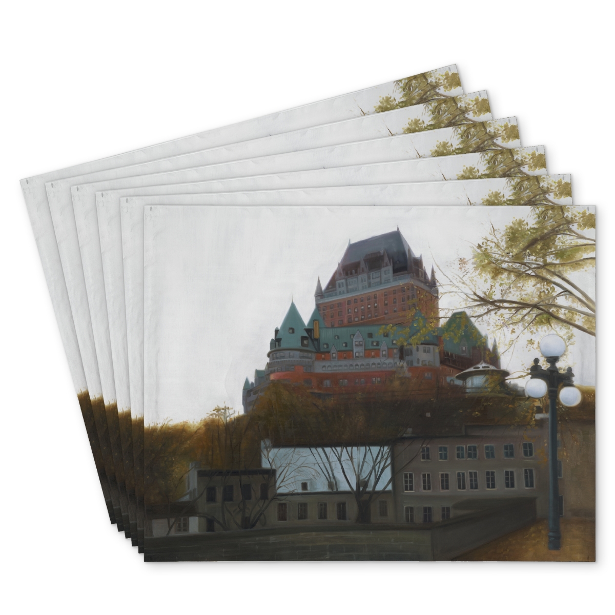 Picture of Begin Home Decor C6PP1418TDAPKT 14 x 18 in. Le Chateau De Frontenac in Autumn - Polyester Placemat - Home Decor - Set of 6