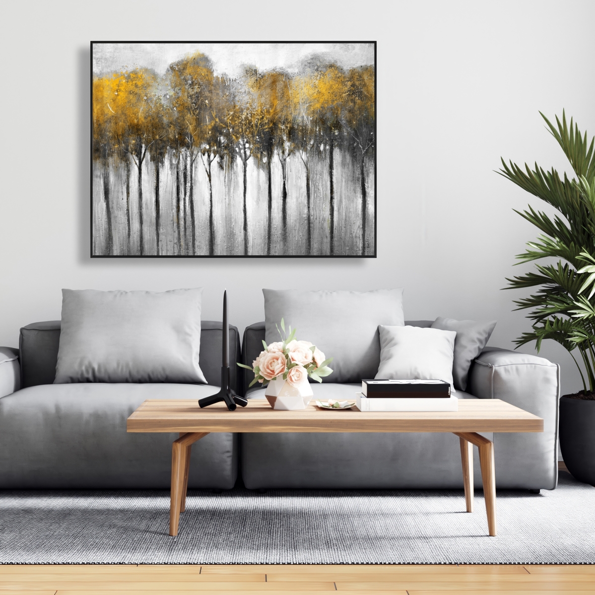 C1FC3648GKOMJJ 36 x 48 in. Abstract Yellow Forest - Framed Canvas Office Landscape Decor