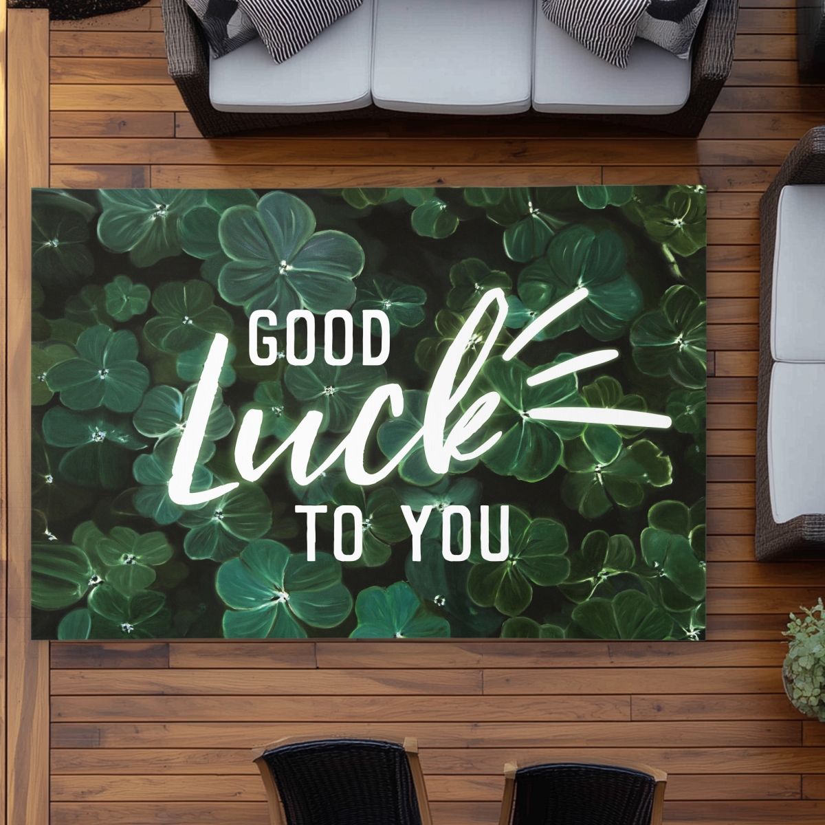 C1ROAR579VM00O 5 x 7 ft. Good Luck To You - Modern Leaves Outdoor Area Rug - Home Decor - Rectangle