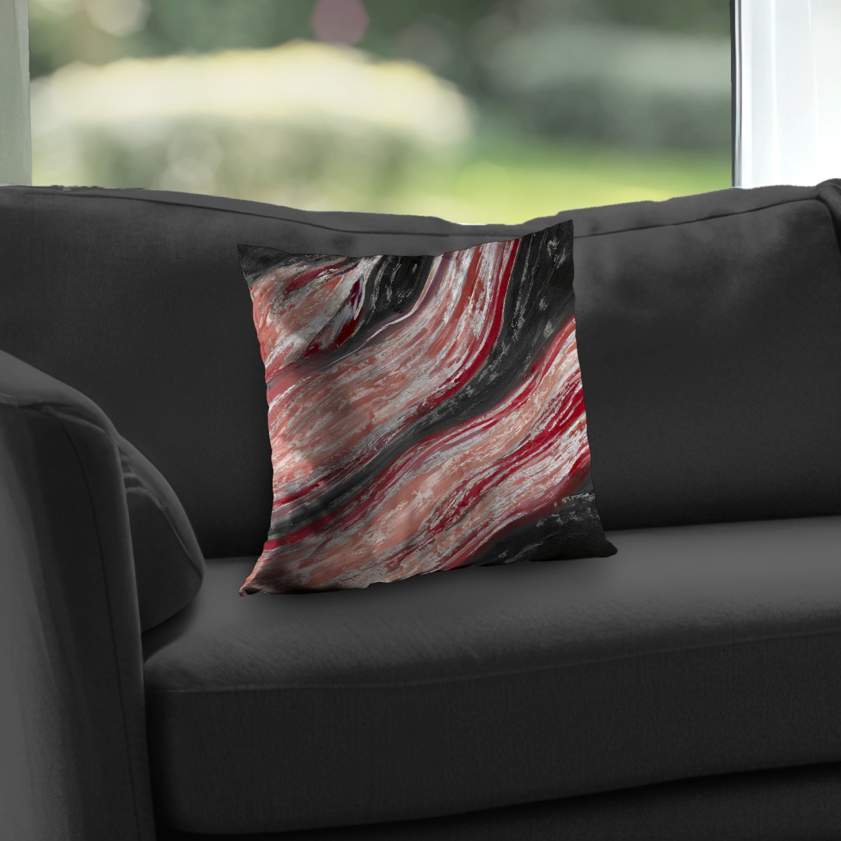 C1PT1414FWN340 14 x 14 in. Red Wave Abstract Shapes Poly Twill Throw Pillow Insert - Home Decor