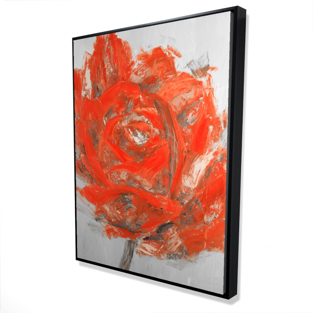 2081-4836-FL178 36 x 48 in. Abstract Red Flower - Gray Botanical Framed Canvas Decor