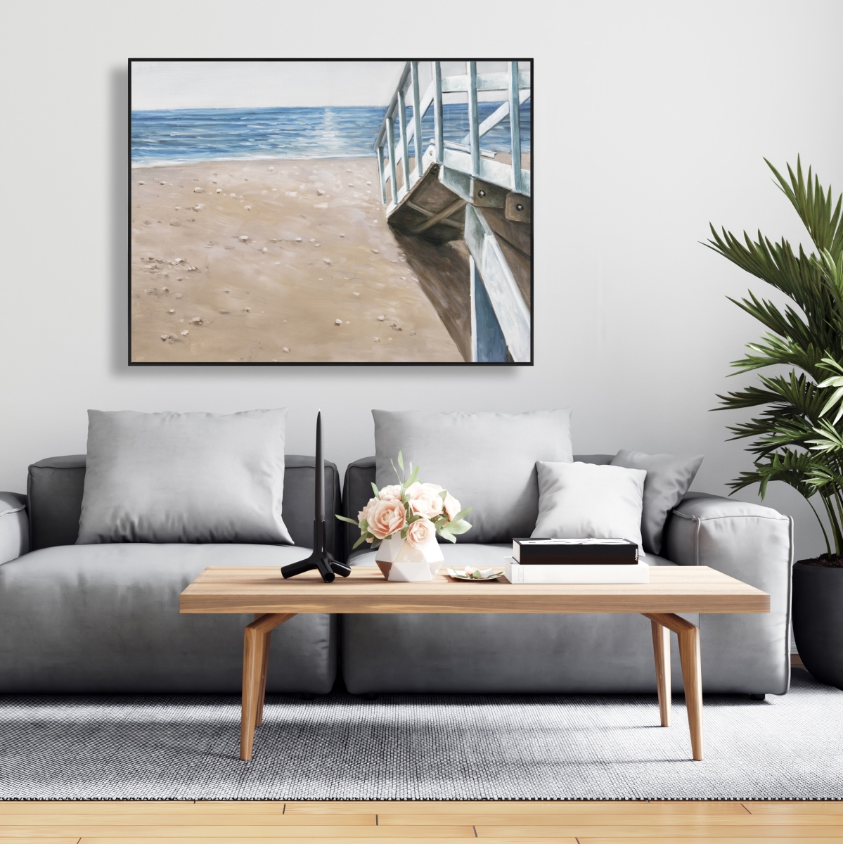 C1FC3648YWRH7J 36 x 48 in. Soft Seaside Landscape - Beach Bathroom Framed Canvas Decor