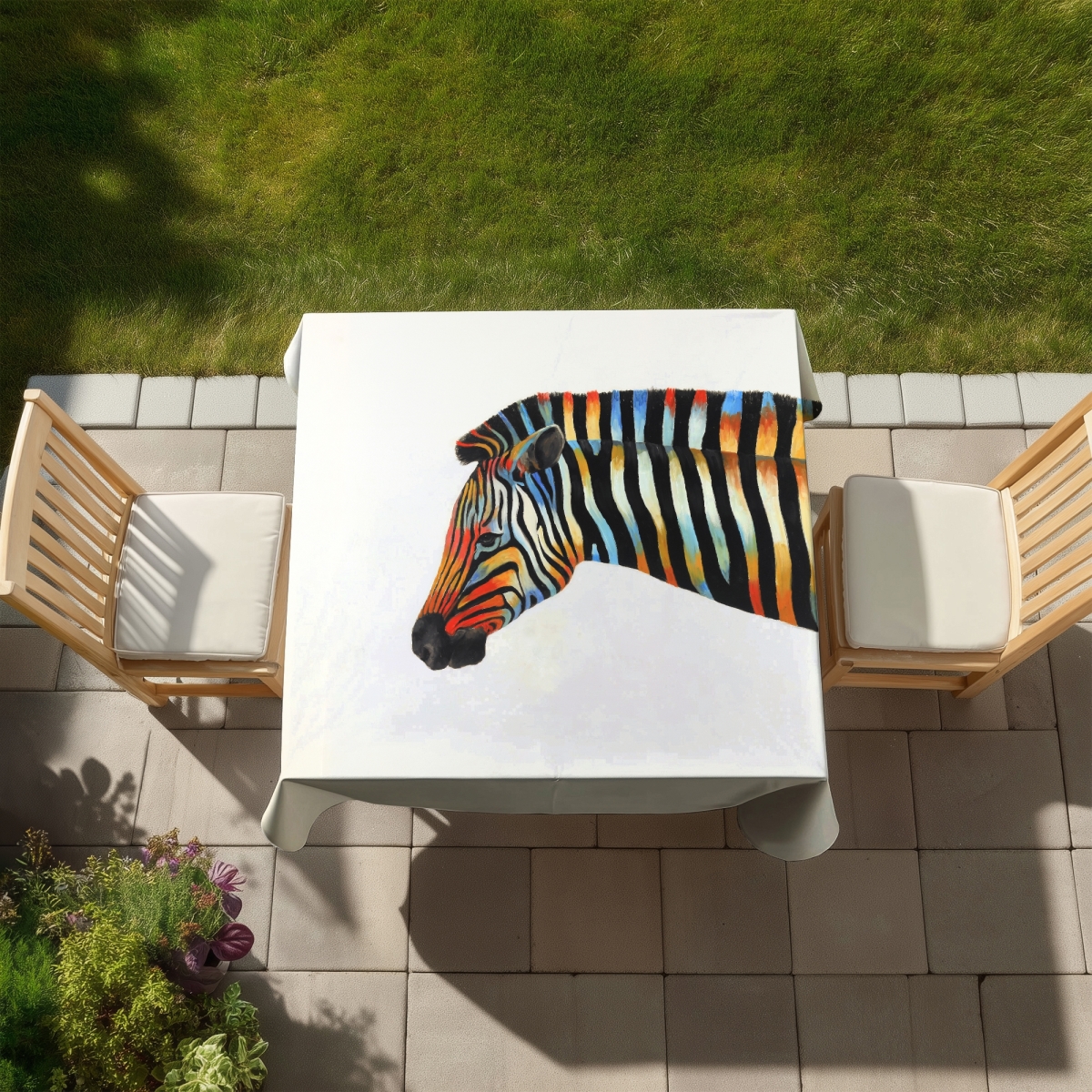 Picture of Begin Home Decor C1TC5858SMD9GV 58 x 58 in. Colorful Zebra Black Animals Tablecloth for Home Decor - Indoor Outdoor