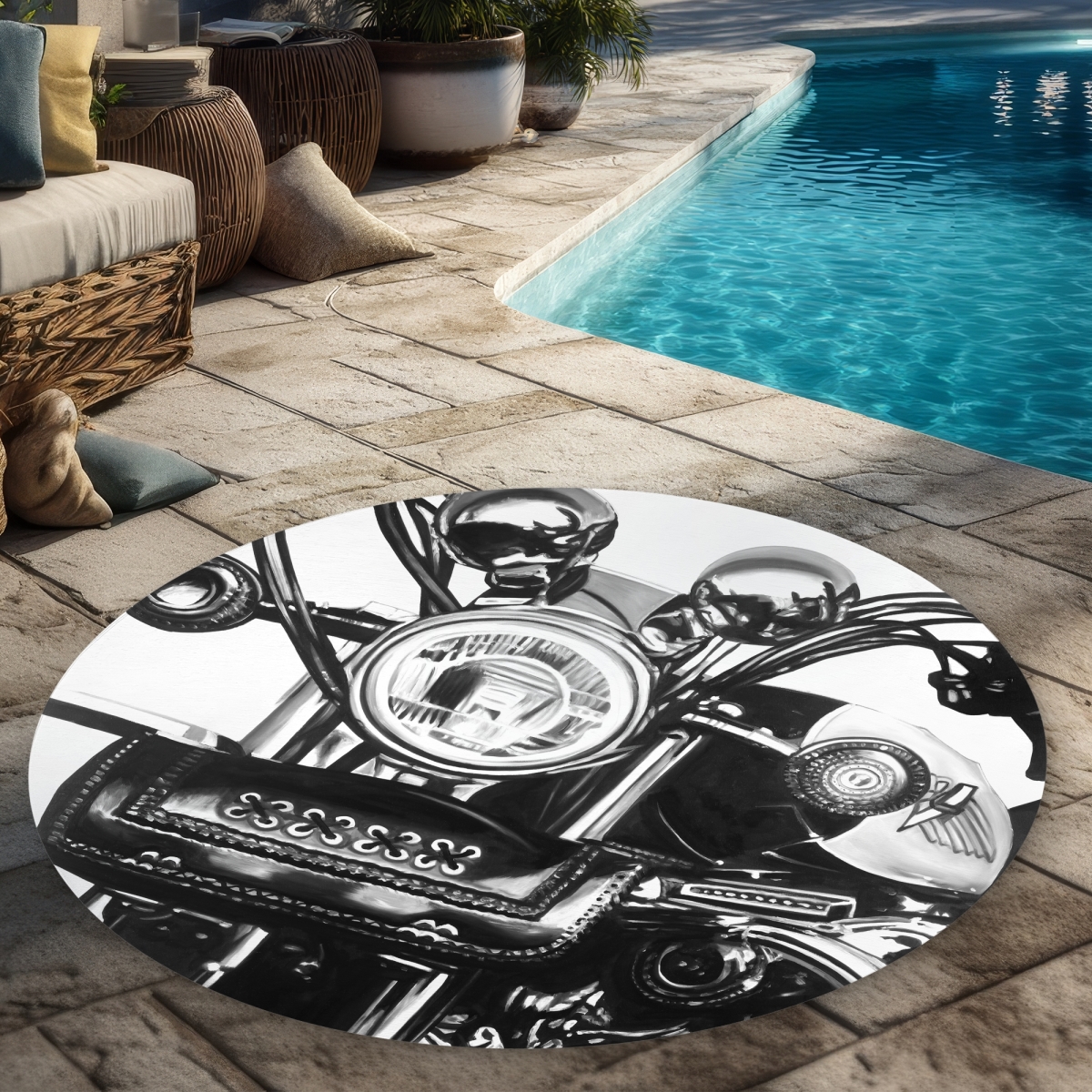 C1COAR55L9Z2SV 5 x 5 ft. Realistic Motorcycle - Hyperrealist Black Round Outdoor Rug