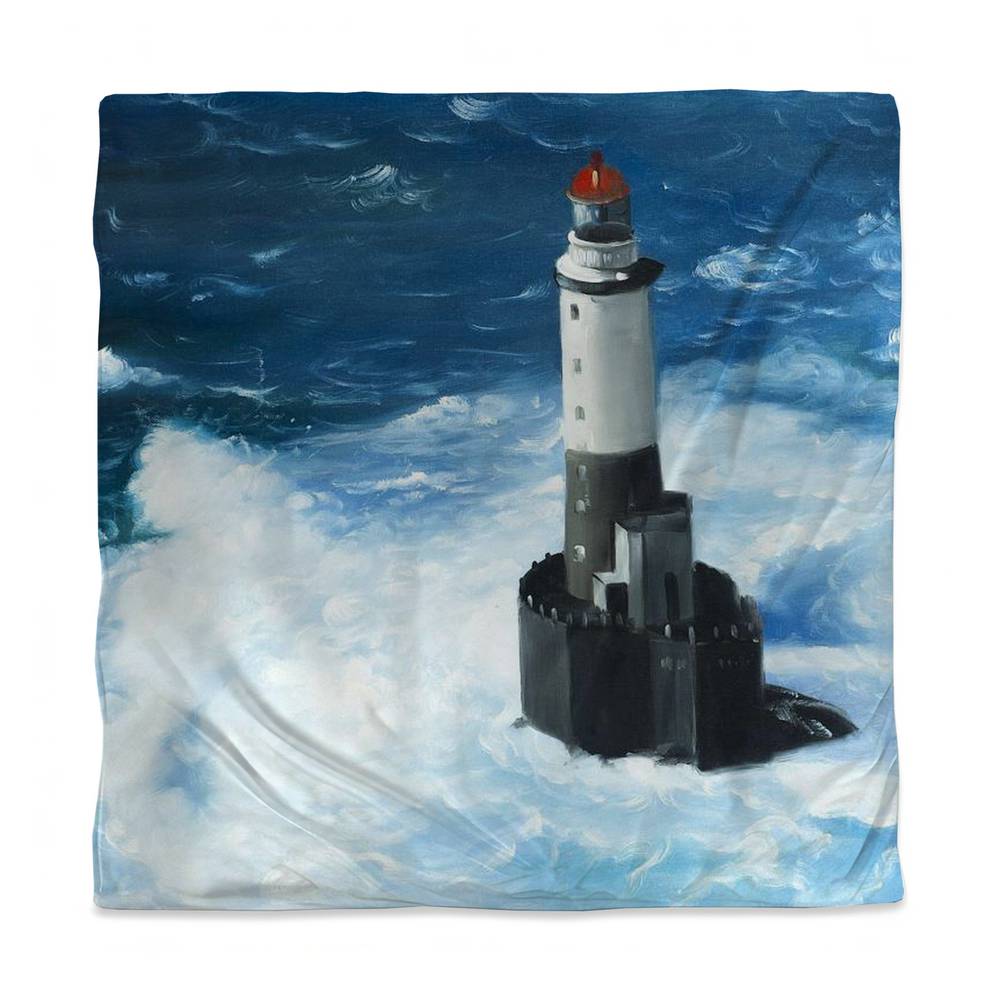 3817-SWCQ-CO78 Queen Size Blue Building Duvet Cover - Unleashed Waves on Lighthouse Decor