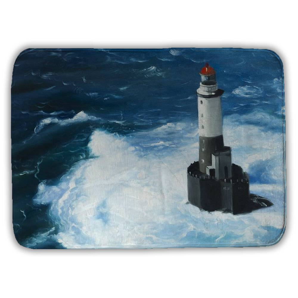 5930-1724-CO78 17 x 24 in. Marine Blue Bath Mat - Unleashed Waves on a Lighthouse Decor