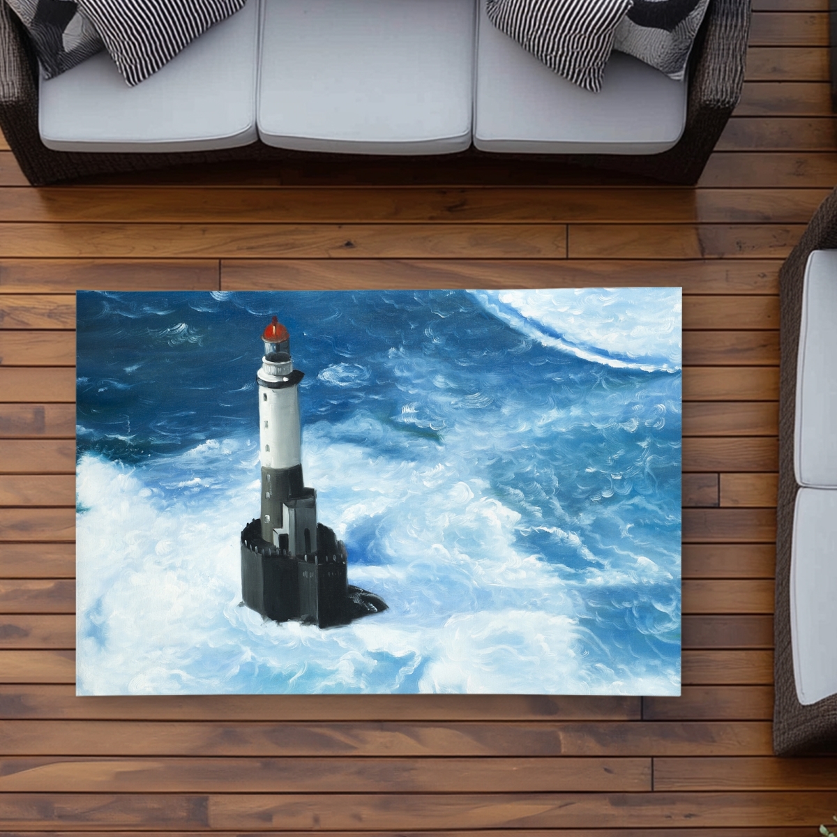 C1ROAR35OFF1YO 3 x 5 ft. Unleashed Waves Lighthouse Outdoor Rug - Coastal Bedroom Decor - Rectangle