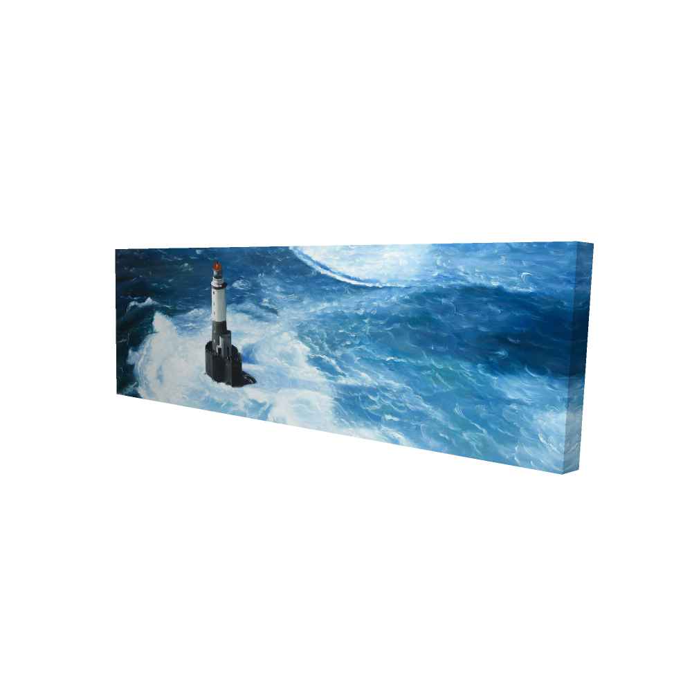 2080-2060-CO78 20 x 60 in. Unleashed Waves on a Lighthouse - Coastal Blue Canvas Art