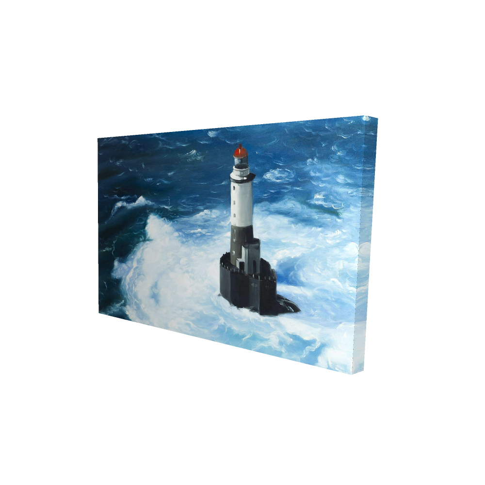 2080-2436-CO78 24 x 36 in. Unleashed Waves on a Lighthouse - Classic Blue Canvas Art