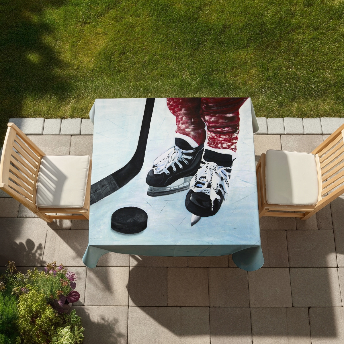 Picture of Begin Home Decor C1TC5858PY56Z6 58 x 58 in. Young Hockey Player Tablecloth - Sports Bedroom Decor Blue