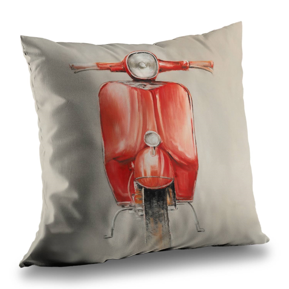 14 x 14 in. Small Red Moped Vintage Transportation Throw Pillow - Home Decor