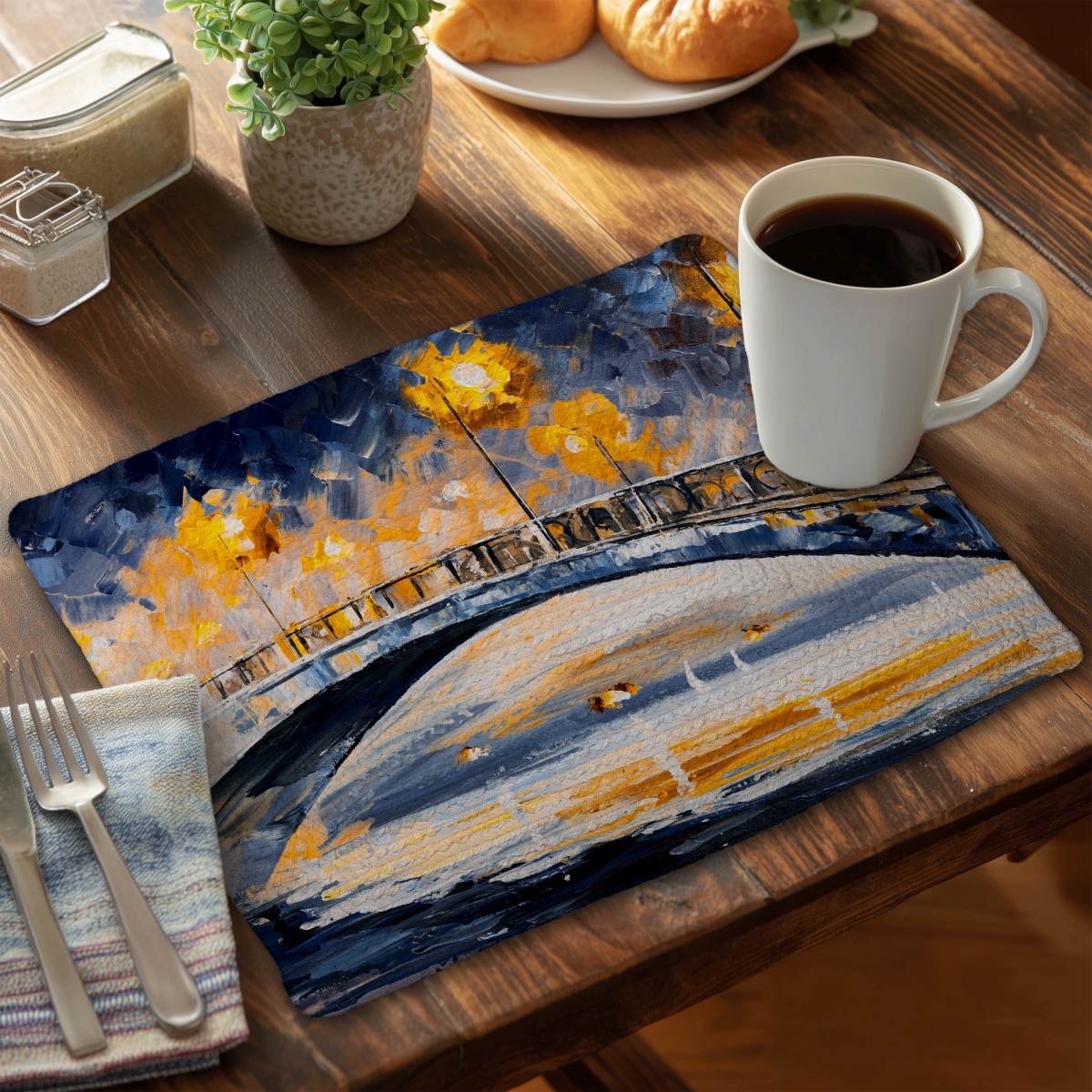 Picture of Begin Home Decor CBPM14183UPSL7 14 x 18 in. Bridge Contemporary Blue Braided Placemat - Bridge in the Moonlight