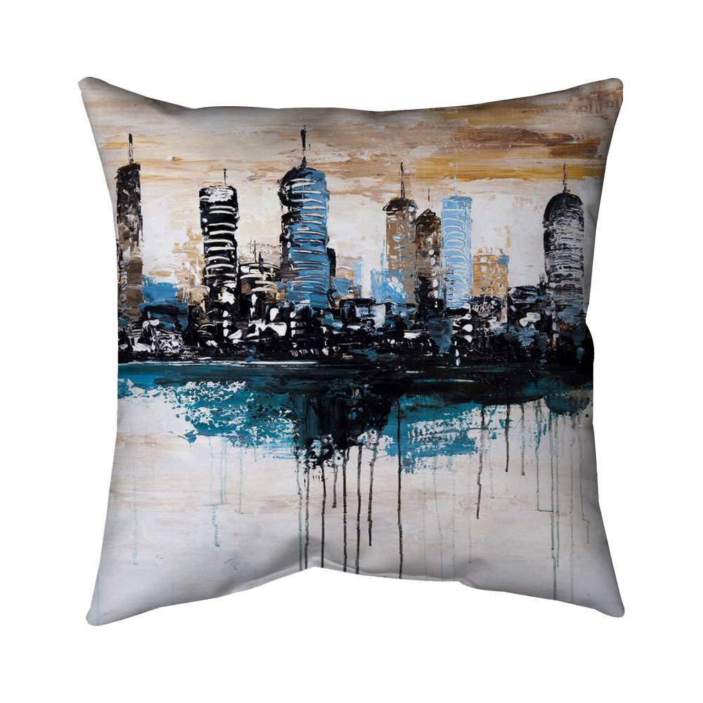 5542-1818-CI245 18 x 18 in. Buildings on the Horizon - Beige Cities Outdoor Throw Pillow
