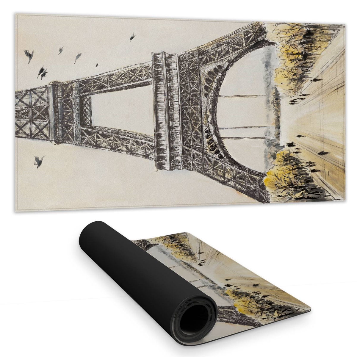 C1DM1531JM4A8E 16 x 32 in. Eiffel Tower Desk Mat - Gray Building Decor with Birds