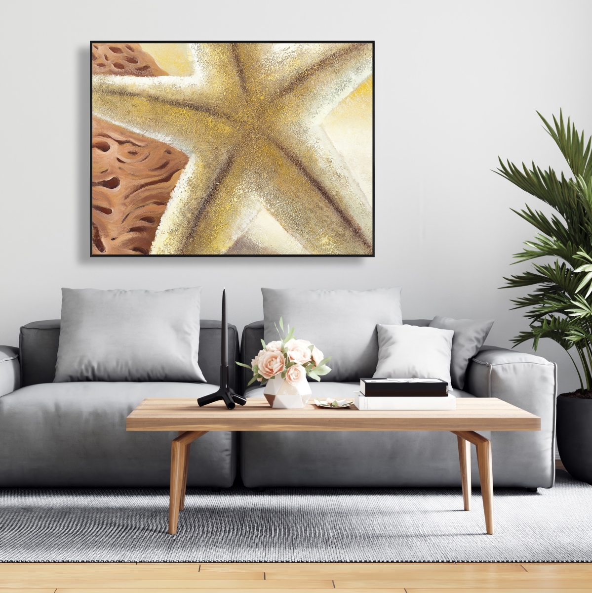 C1FC3648I1WST1 36 x 48 in. Starfish & Seashells Canvas - Brown Framed Beach Decor