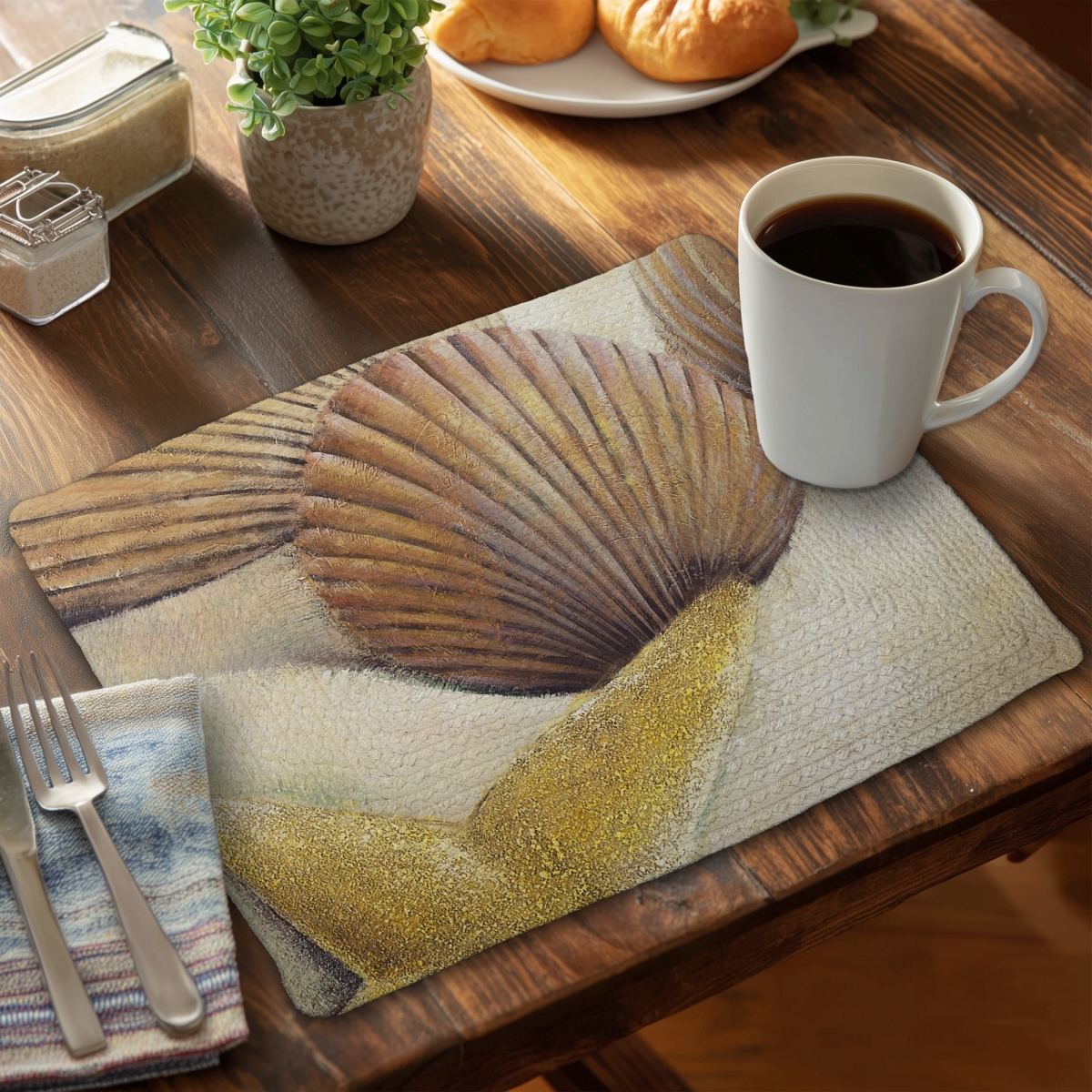 Picture of Begin Home Decor C6BP1418B8M42G 14 x 18 in. Starfish & Seashell Braided Placemats Set - Beach Decor - Set of 6