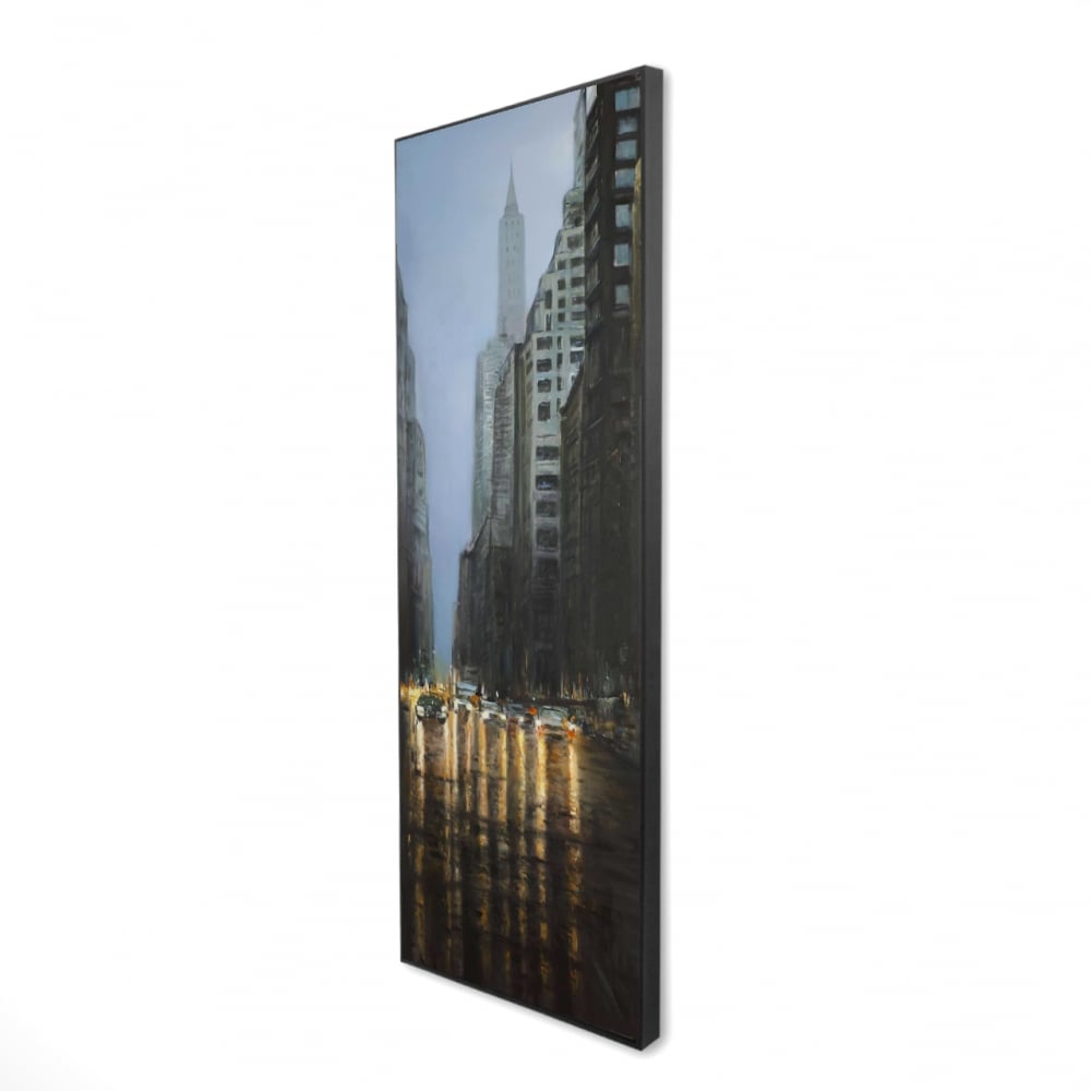 Evening in York City Blue Framed Canvas - 16 x 48 in. - Ready to Hang