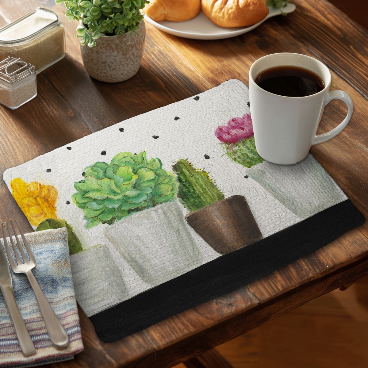 Picture of Begin Home Decor C6BP1418CQS8LB 14 x 18 in. Mini Cactus & Succulents Placemat - Braided Polyester Decor - Set of 6