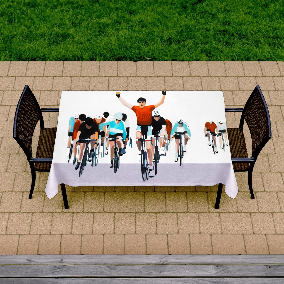 Picture of Begin Home Decor C1TCLRGESTLBGA 58 x 102 in. Cyclists Race Tablecloth - Blue Indoor & Outdoor Home Decor