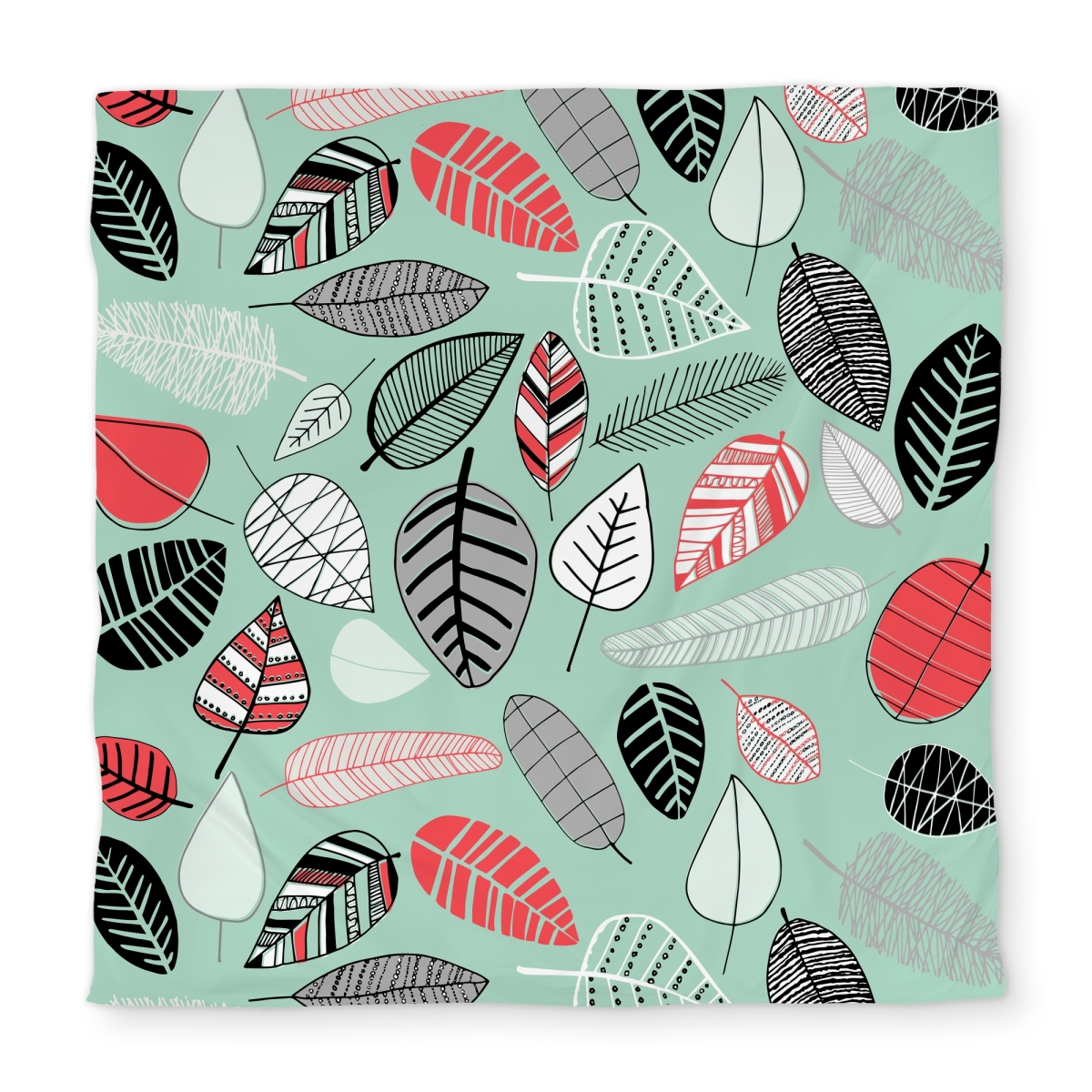 C1DCQSW0UOIPK2 Queen Size Turquoise Leaf Patterns Duvet Cover - Coral Miscellaneous Decor