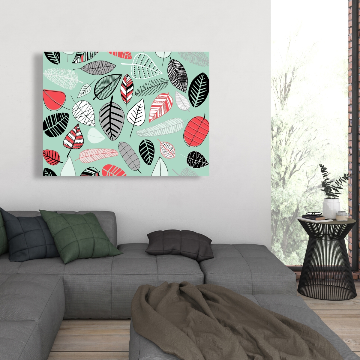 C1RC3648JHM1AS 36 x 48 in. Turquoise Leaf Patterns - Children Art Canvas for Bedroom Decor