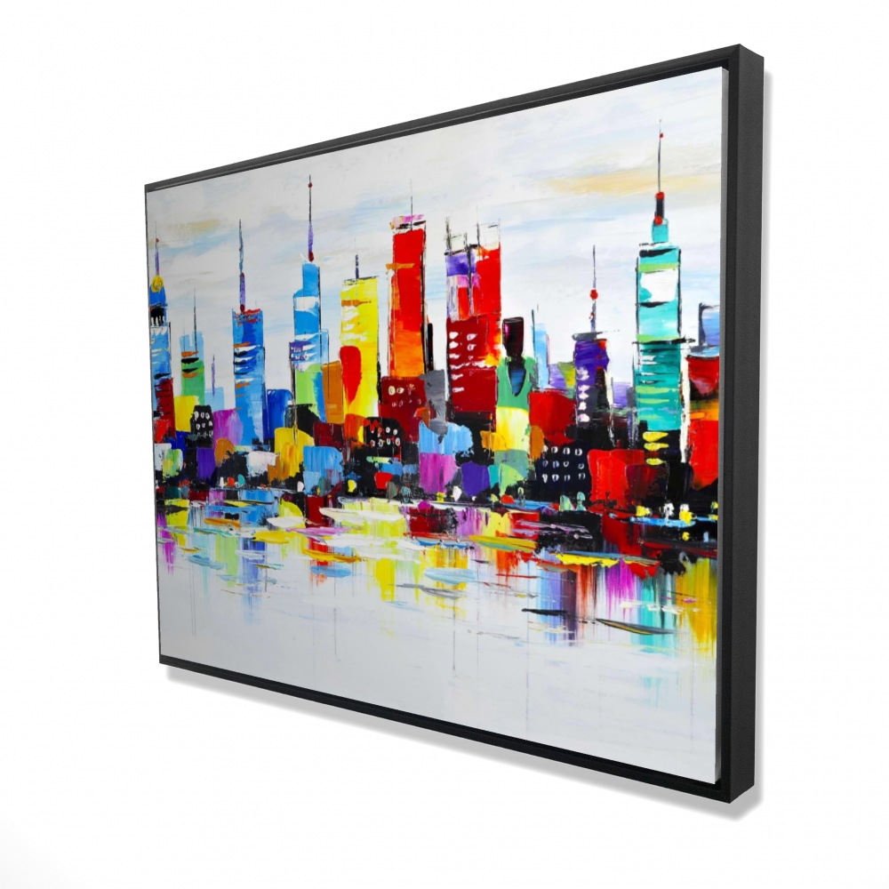 2081-3648-CI166 36 x 48 in. Abstract & Colorful City - Modern Framed Canvas Art