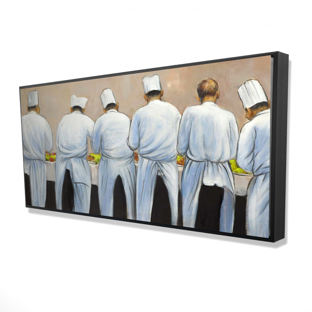 2081-2448-GA49 24 x 48 in. Cooks Chefs Working Together - Framed Canvas Home Decor