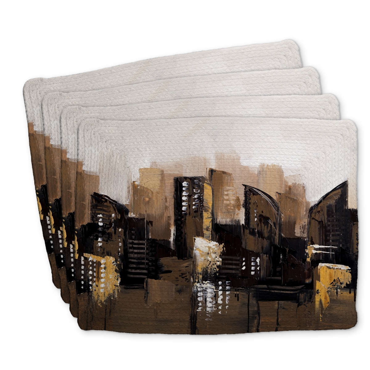 Picture of Begin Home Decor C4BP141844ZF32 14 x 18 in. Brown Abstract Cityscape Braided Polyester Placemat - Home Decor - Set of 4
