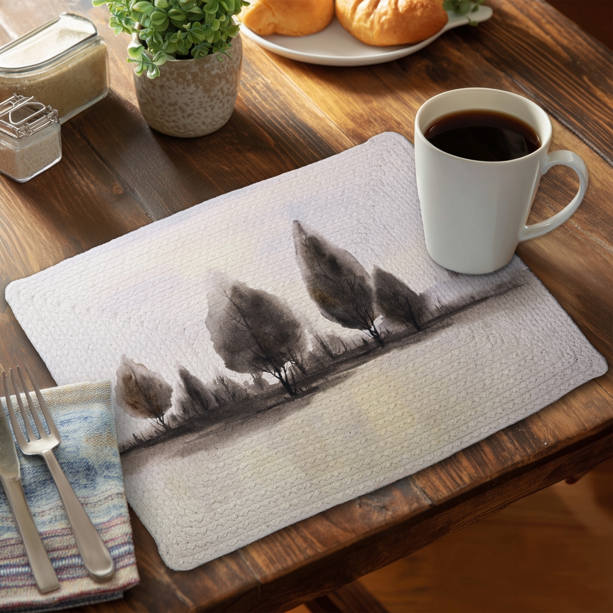 Picture of Begin Home Decor CBPM1418NHTK62 14 x 18 in. Landscape of Trees Braided Placemat - Bedroom Decor Essential