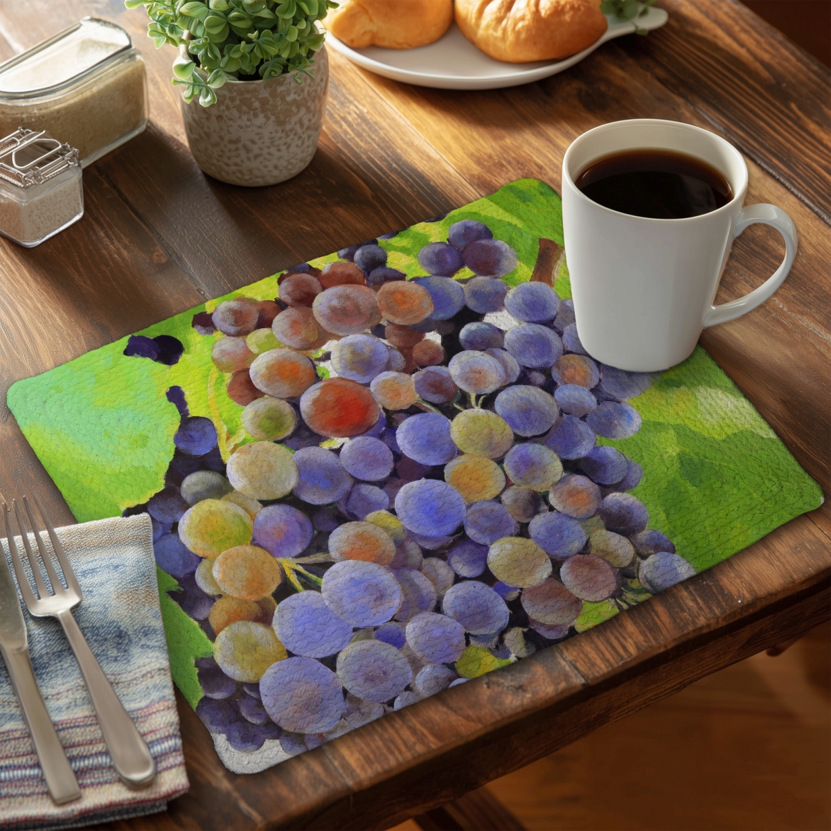 Picture of Begin Home Decor CBPM1418LI8HE6 14 x 18 in. Braided Polyester Placemat - Bunch of Grapes Kitchen Decor