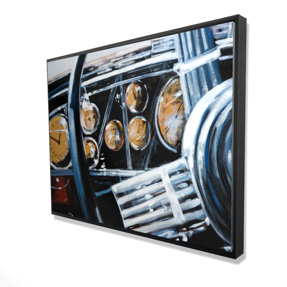 2081-3648-TR41 36 x 48 in. Vintage Car Interior - Gray Framed Canvas Home Decor Art