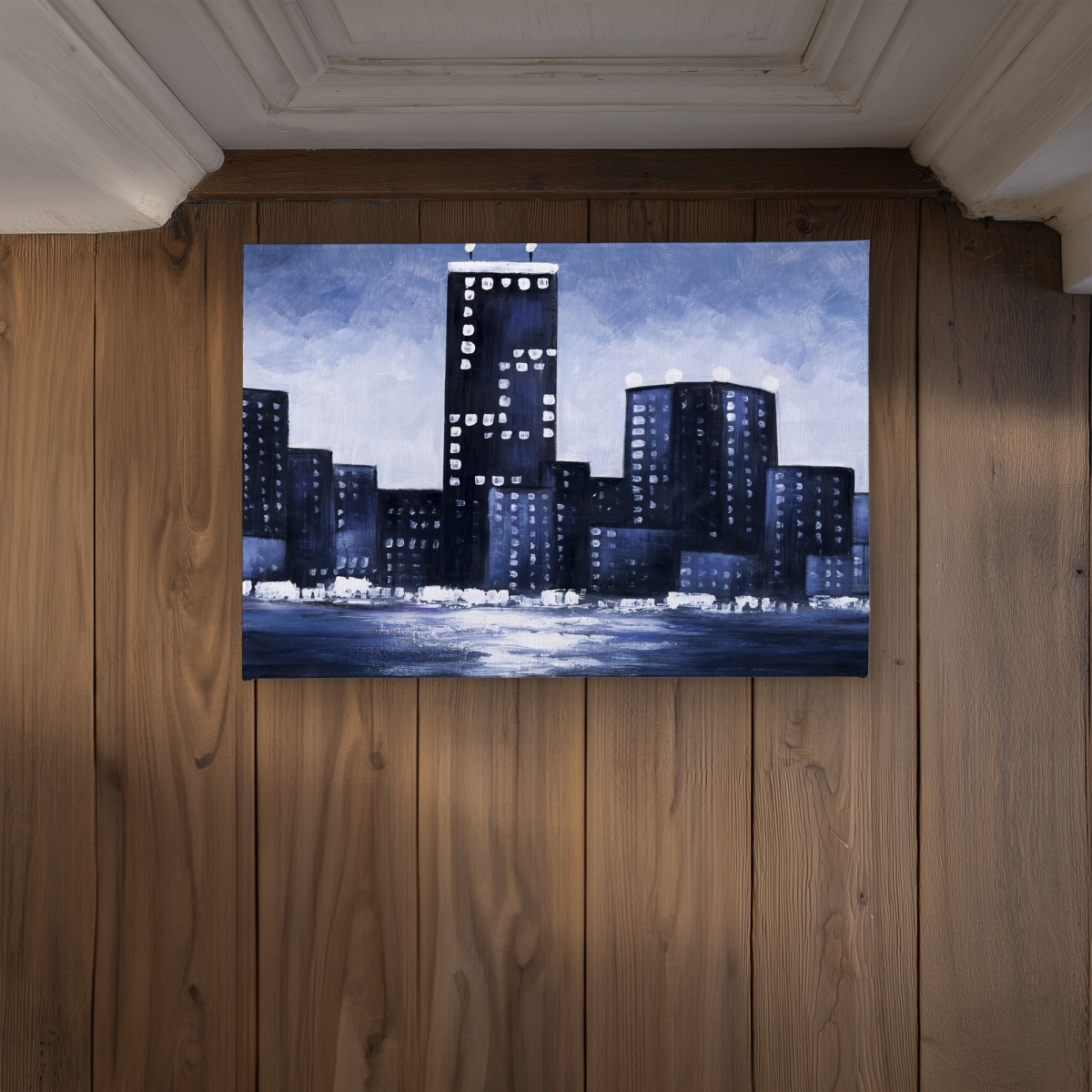 CODM1724HV09FM 17 x 24 in. Dark Blue Cityscape - Modern Indoor Outdoor Door Mat - Home Decor
